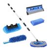 5Pcs Car Cleaning Brush Kit 61in Detachable Long Handle Soft Microfiber Mop Brush Mitt Windshield Squeegee Duster Towel Wheel Tier Brush Hose Adapter