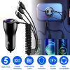 125W 5 In 1 Fast Charge Car Charger QC PD USB Type C LT 5 Port Car Cigarette Lighter with 4FT Coiled Cable Voltage Monitor Fit For IOS Phone IPad Sams