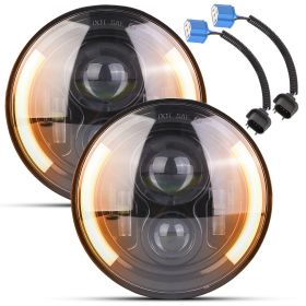 2Pcs 7In 40W Round LED Headlights 3800LM Halo Car Headlamp with DRL Turn Light High Low Beam Fit for Honda Yamaha Motorcycle Jeep Wrangler TJ JK CJ