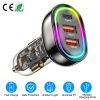 90W 3 Ports Fast Charge Car Charger QC3.0 PD3.0 USB Type-C LT Car Cigarette Lighter with Colorful Light Fit for IOS Phone iPad Samsung Goggle Pixel