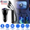 125W 5 In 1 Fast Charge Car Charger QC PD USB Type C LT 5 Port Car Cigarette Lighter with 4FT Coiled Cable Voltage Monitor Fit For IOS Phone IPad Sams