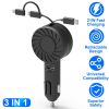 21W 3 In 1 Retractable Car Charger Fast Car Charger Mini Car Phone Charger with USB Port Type-C Cable LT & Micro Cable Fit For IOS Phone 15/14/13 And