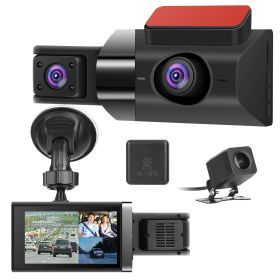 2K Car DVR 3 Channel Dash Cam Camcorder Camera Recorder with 140° Angle GPS WiFi Night Vision G-sensor Loop Recording Parking Monitor