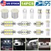 14Pcs T10/31mm/36mm/41mm/1156 Festoon LED Light Bulb Interior Dome Map LED Lights License Plate Trunk Side Positioning Lights 6000K White