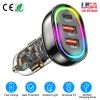 90W 3 Ports Fast Charge Car Charger QC3.0 PD3.0 USB Type-C LT Car Cigarette Lighter with Colorful Light Fit for IOS Phone iPad Samsung Goggle Pixel