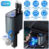 100W 4 In 1 Fast Car Charger USB C Car Charger 180ºAdjustable Car Phone Charger with Retractable Type-C LT Cable Voltage Monitor Fit for IOS Phone iPa