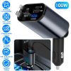 100W 4 In 1 Fast Car Charger USB C Car Charger 180ºAdjustable Car Phone Charger with Retractable Type-C LT Cable Voltage Monitor Fit for IOS Phone iPa