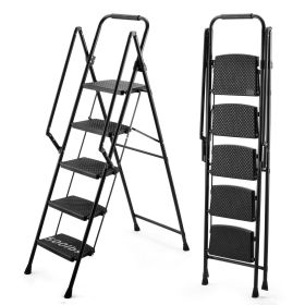 5-step ladder, folding ladder stool, with anti slip wide pedals, steel ladder, with safety anti slip handle