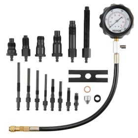 VEVOR Diesel Engine Compression Tester, 18 pcs Cylinder Pressure Test Tool Kit, with 0-1000 psi Gauge and Adapters