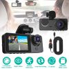 3 Channel Dash Cam Front Inside Rear Vehicle Driving Recorder Car DVR with 32G MMC Card G Sensor Motion Detection Parking Monitor Night Vision Loop Re