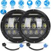 2Pcs 7In 75W Round LED Headlight 3800LM Halo Car Headlamp with DRL High Low Beam for Jeep Wrangler TJ JK CJ with H4 to H13 Adapters Plug and Play