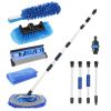 5Pcs Car Cleaning Brush Kit 61in Detachable Long Handle Soft Microfiber Mop Brush Mitt Windshield Squeegee Duster Towel Wheel Tier Brush Hose Adapter