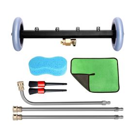 Dual-Purpose Pressure Washer Undercarriage Cleaner,4000 PSI Power Washer Surface Cleaner Attachment, Under Car Wash Water Broom with 3 Extension Wands (16inch: undercarriage cleaner +towel+ sponge+brushes)